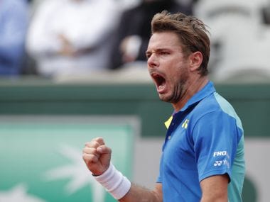 Stan Wawrinka reacts after he wins against Marin Cilic in their quarter-final match. AP