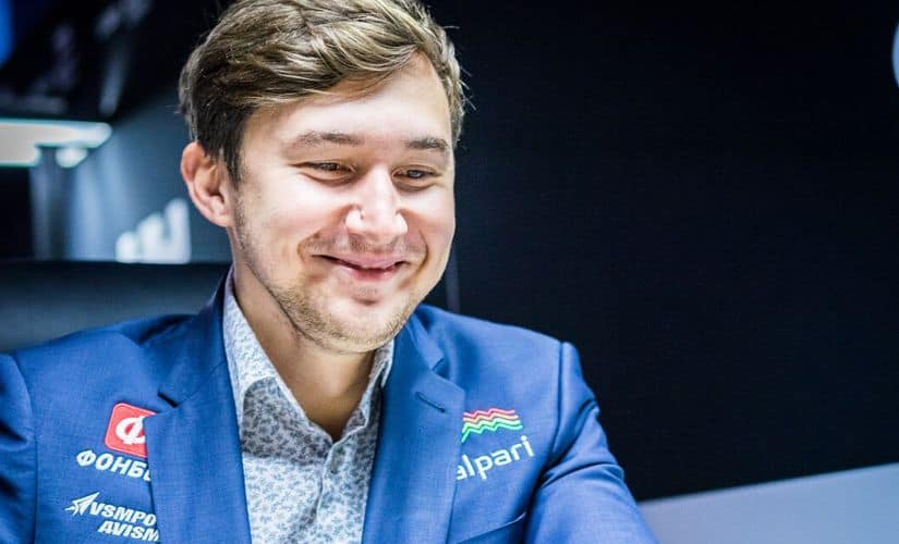 Sergei Karjakin looked quite happy before the round… Image courtesy: Lennart Ootes