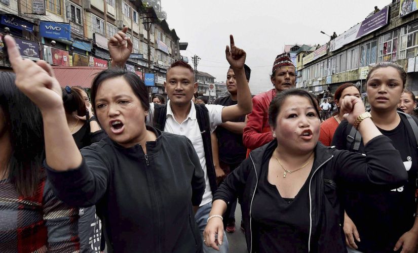 Activists of GJM take out rally in Darjeeling on Sunday. PTI