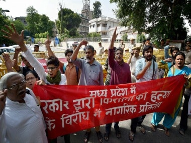 Farmers protesting in Madhya Pradesh. PTI