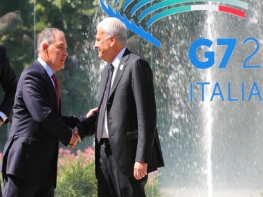 Gian Luca Galletti, Italian minister of Environment (R) greets Scott Pruitt, administrator of the Environmental Protection Agency of United States (EPA) (L) during the first day of the G7 summit. AP