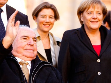 File image of Helmut Kohl (left) with Angela Merkel (right). AP