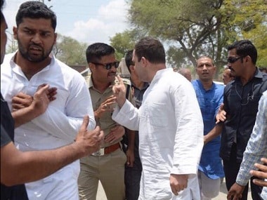 Congress vice-president Rahul Gandhi walked some distance after getting off his car near the Neemuch border. Twitter/ @INCIndia
