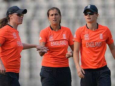 England bowler Jenny Gunn (C) celebrates a wicket in this file photo. AFP 