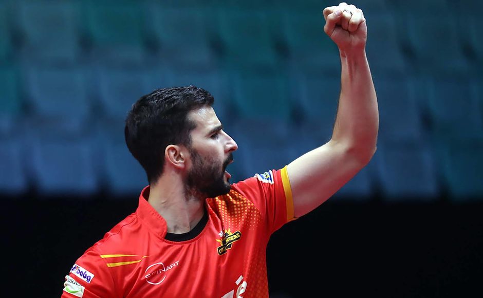 Andrej Gacina of Shaze Challengers celebrating after defeating Joao Monteiro of DHFL Maharashtra United in his second match of the day. UTT Andrej Gacina of Shaze Challengers celebrating after defeating Joao Monteiro of DHFL Maharashtra United in his second match of the day. UTT