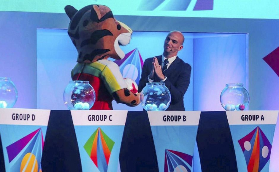 Argentine footballer Esteban Matías Cambiasso Deleau with the mascot 'Kheleo' of FIFA U-17 World Cup during the official draw of the FIFA Under-17 World Cup football tournament in Mumbai on Friday. PTI Argentine footballer Esteban Matías Cambiasso Deleau with the mascot 'Kheleo' of FIFA U-17 World Cup during the official draw of the FIFA Under-17 World Cup football tournament in Mumbai on Friday. PTI