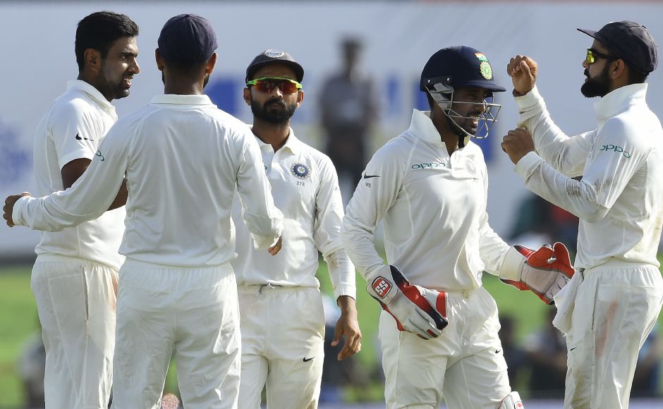 Ravichandran Ashwin dismissed Dimuth Karunaratne, who fell 3 runs short of a century. AFP Ravichandran Ashwin dismissed Dimuth Karunaratne, who fell 3 runs short of a century. AFP