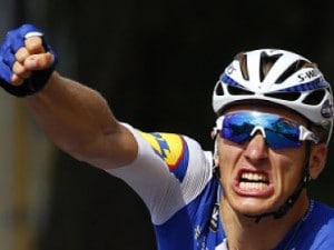 Germany's sprinter Marcel Kittel celebrates as he crosses the finish line to win the sixth stage of the Tour de France cycling race over 216 kilometers (134 miles) with start in Vesoul and finish in Troyes, France, Thursday, July 6, 2017. (AP Photo/Peter Dejong)