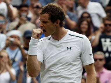 Britain's Andy Murray celebrates after winning his match against Alexander Bublik. AP