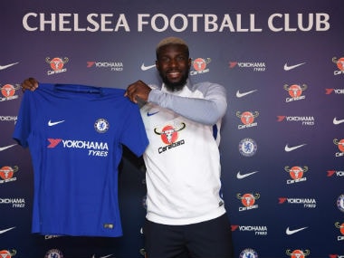 Tiemoue Bakayoko poses after completing his move from AS Monaco to Chelsea on Saturday. Twitter: @ChelseaFC