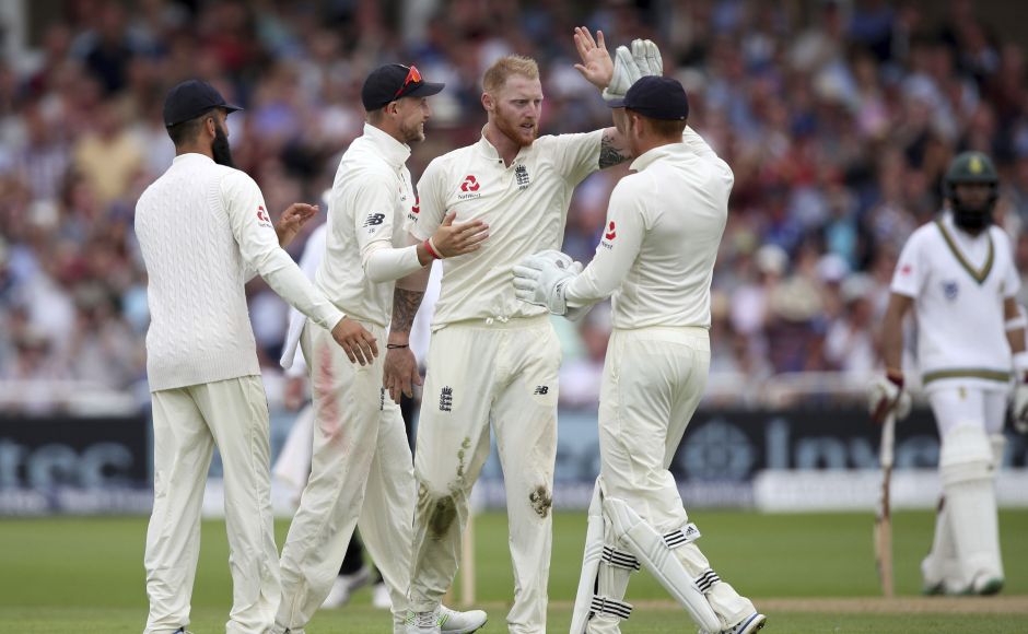 Ben Stokes gave England a breakthrough in the first session dismissing Dean Elgar. AP