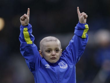 Young Sunderland fan Bradley Lowery warms up before Everton's match against Sunderland. Reuters