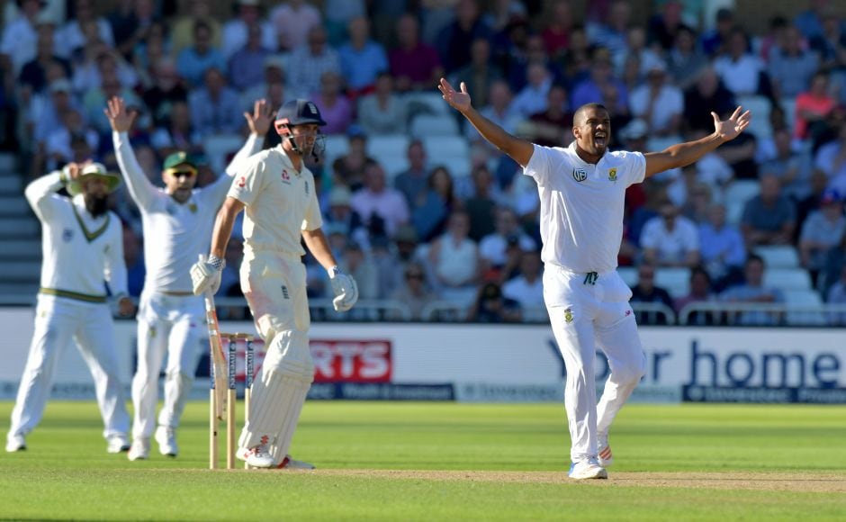 Alastair Cook survived a strong appeal from Vernon Philander during the four overs England were asked to play on Day 3. AFP