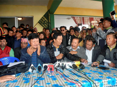 File image of Gorkha leaders addressing people in Mirik. PTI