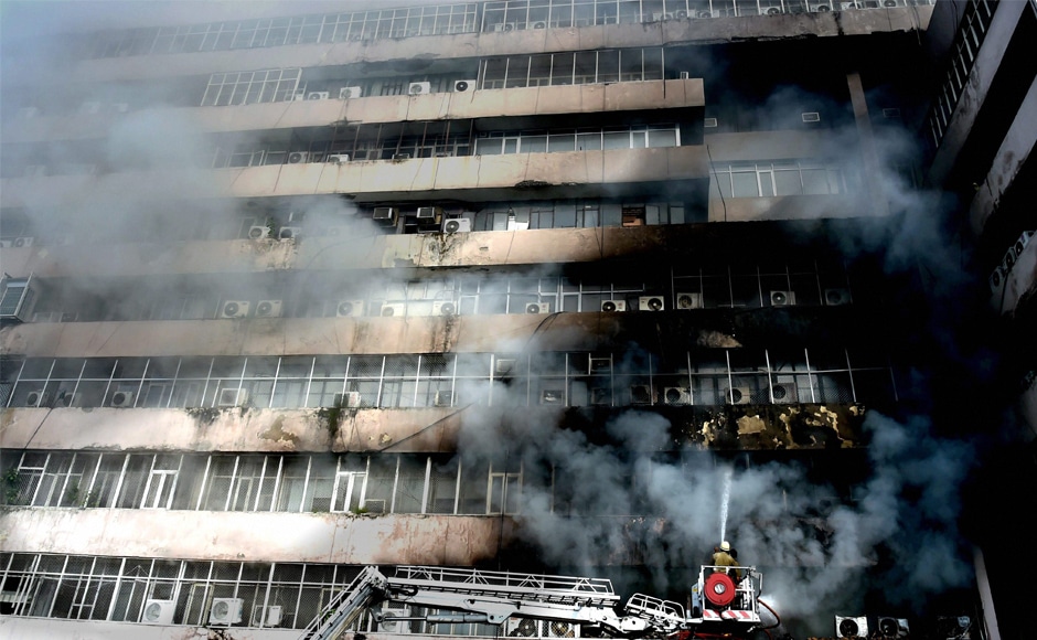 A massive fire broke out in a building in Lok Nayak Bhawan near the upscale Khan Market in New Delhi on Monday afternoon. PTI A massive fire broke out in a building in Lok Nayak Bhawan near the upscale Khan Market in New Delhi on Monday afternoon. PTI