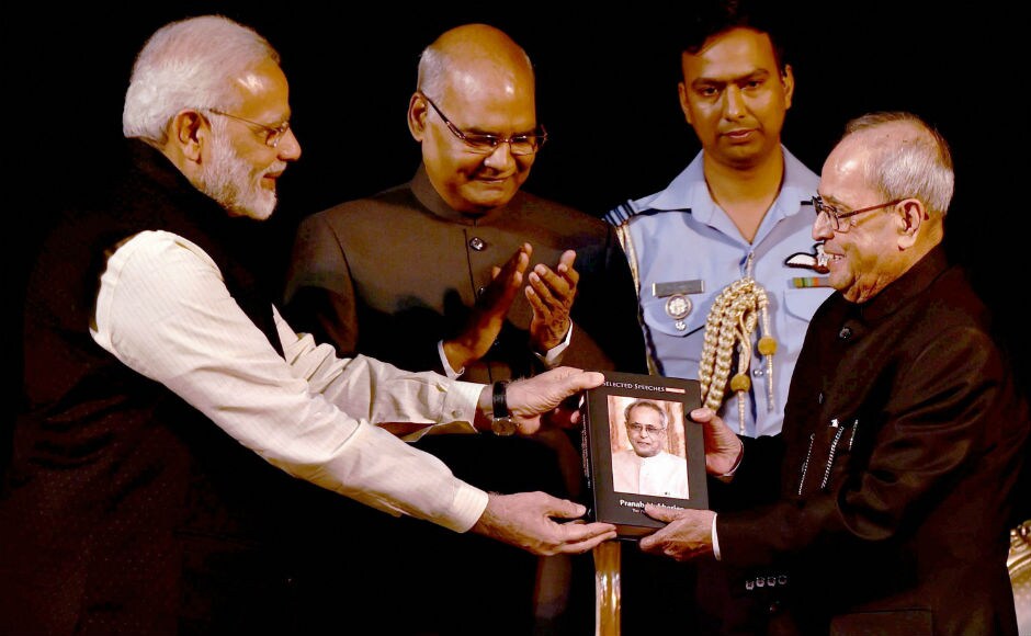 In his farewell speech, the president recalled Indira Gandhi and praised Narendra Modi. He said that, he was greatly benefitted from the advice and co-operation extended by Narendra Modi at every step towards protecting and defending constitution. PTI