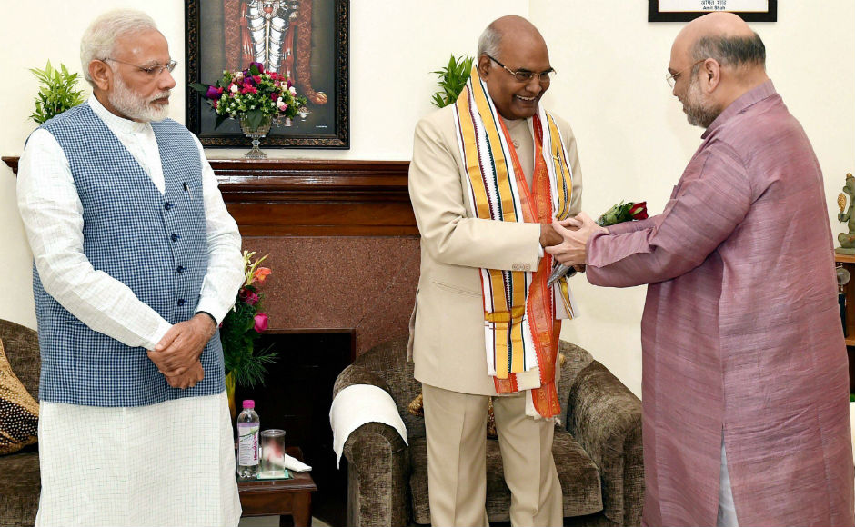 Along with BJP chief Amit Shah, he felicitated the President-elect at his residence. Amit shah said that his win is a victory for the poor, downtrodden and the marginalised. PTI Along with BJP chief Amit Shah, he felicitated the President-elect at his residence. Amit shah said that his win is a victory for the poor, downtrodden and the marginalised. PTI