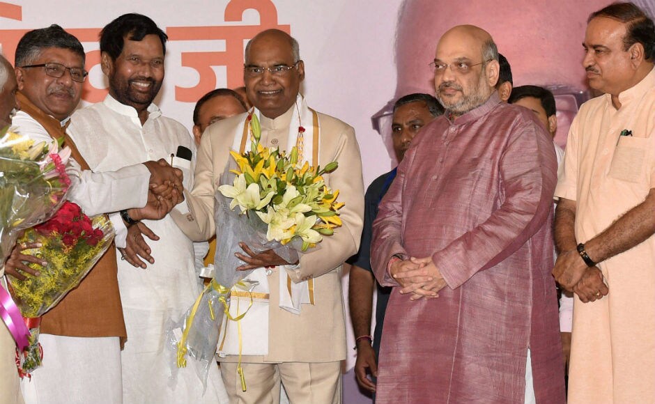 Union ministers Ravi Shankar Prasad, Ananth Kumar, Ram Vilas Paswan and Harsh Vardhan also greeted Kovind at his temporary residence at 10 Akbar Road. PTI Union ministers Ravi Shankar Prasad, Ananth Kumar, Ram Vilas Paswan and Harsh Vardhan also greeted Kovind at his temporary residence at 10 Akbar Road. PTI