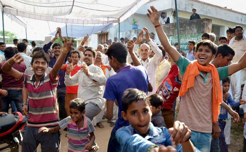 Praunkh, Kovind's anancestral village in Kanpur also celebrated his victory. All the residents were seen greeting one another, distributing sweets and celebrating with 'gulal', while the children danced their excitement out. PTI Praunkh, Kovind's anancestral village in Kanpur also celebrated his victory. All the residents were seen greeting one another, distributing sweets and celebrating with 'gulal', while the children danced their excitement out. PTI
