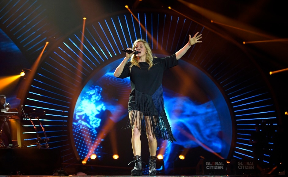 Singer Ellie Goulding performs at the Global Citizen Festival concert on the eve of the G-20 summit in Hamburg, northern Germany, Thursday, July 6, 2017. The leaders of the group of 20 meet July 7 and 8. (AP Photo/Jens Meyer)