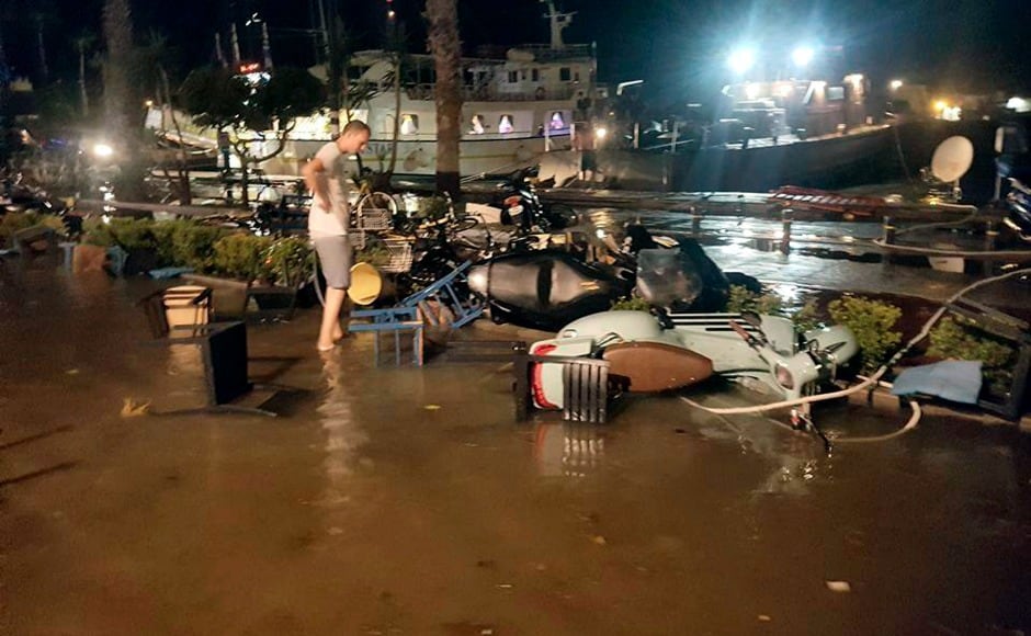 Hotels were flooded in Greek and Turkish holiday resorts as the earthquake ripped through the Aegean Sea. AP Hotels were flooded in Greek and Turkish holiday resorts as the earthquake ripped through the Aegean Sea. AP