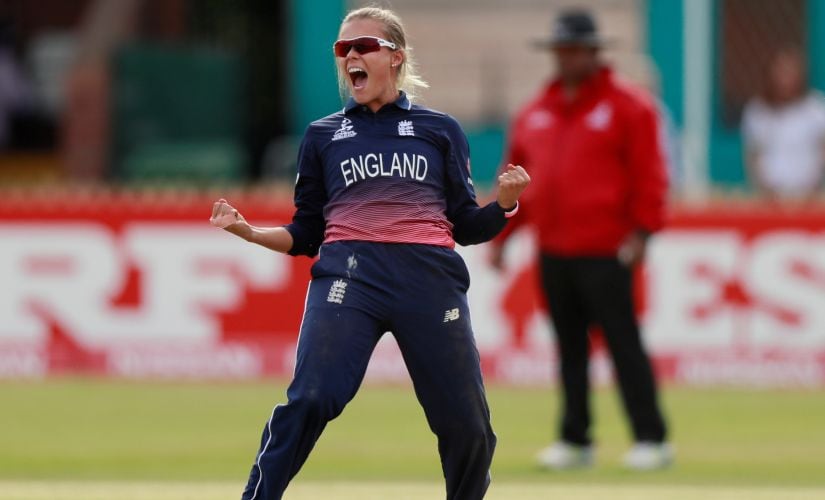 Cricket - England vs New Zealand - Women's Cricket World Cup - Derby, Britain - July 12, 2017 England's Alex Hartley celebrates taking the final wicket of New Zealand's Holly Huddleston Action Images via Reuters/Jason Cairnduff - RTX3B66B