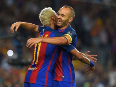 File image of Barcelona captain Andres Iniesta and Neymar. AFP
