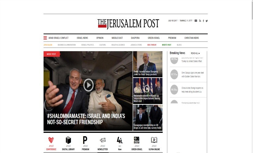 Screenshot of The Jerusalem Post's website.