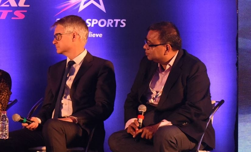 Former Premier League general secretary Nic Coward (L) and Pro Kabaddi League Commissioaner Anupam Goswami (R) during the PKL Media Forum. PKL