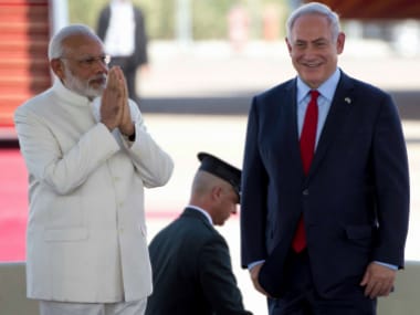 Narendra Modi with Benjamin Netanyahu. AP/PTI