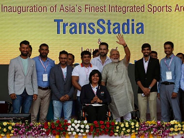 Prime Minister Narendra Modi at the inauguration of a modern sports complex in Maninagar.