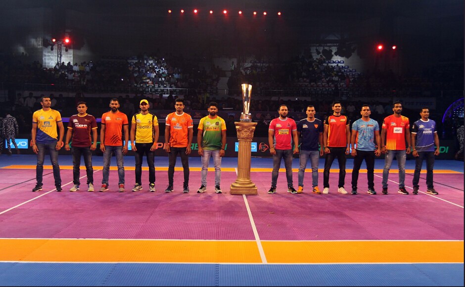 The fifth edition of the Pro Kabaddi League kicked off on Friday at the Gachibowli Indoor stadium in Hyderabad. Image courtesy: Twitter/@prokabaddi The fifth edition of the Pro Kabaddi League kicked off on Friday at the Gachibowli Indoor stadium in Hyderabad. Image courtesy: Twitter/@prokabaddi