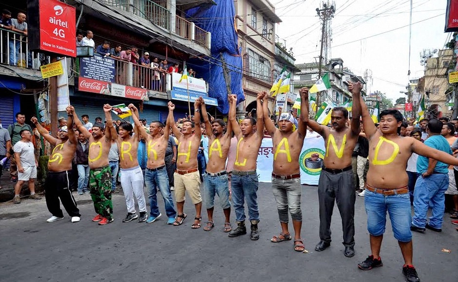 The indefinite bandh called over the Gorkhaland agitation entered its 30th day on Friday. Supporters of the Gorkha Janmukti Morcha took out a massive rally and raised slogans to demand for a separate state during a protest in Kalimpong in West Bengal. PTI The indefinite bandh called over the Gorkhaland agitation entered its 30th day on Friday. Supporters of the Gorkha Janmukti Morcha took out a massive rally and raised slogans to demand for a separate state during a protest in Kalimpong in West Bengal. PTI