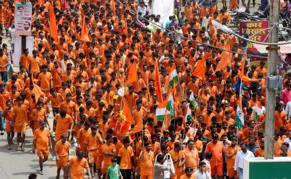 Kanwariyas arrive in Bhopal to perform ‘Abhishek’ of Lord Shiva on fourth Monday of the holy month of Shravan. PTI