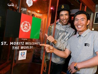 Afghan skiers Alisha Farhang (L) and Sajjad Husaini pose for a picture prior to a press conference at the 2017 FIS Alpine World Ski Championships in St. Moritz on February 15, 2017 / AFP / FABRICE COFFRINI (Photo credit should read FABRICE COFFRINI/AFP/Getty Images)