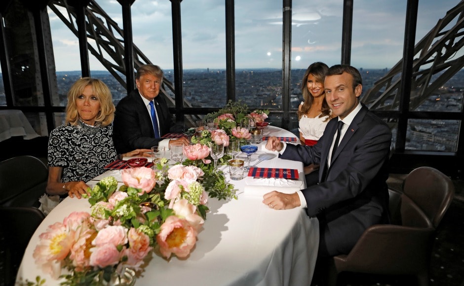 Macron and his wife also treated Trump and the first lady to a meal at Jules Verne restaurant on the second floor of the Eiffel Tower. Reuters Macron and his wife also treated Trump and the first lady to a meal at Jules Verne restaurant on the second floor of the Eiffel Tower. Reuters