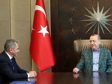 Turkish president Erdogan holds talks with Russian defence chief amid border tensions in Syria Turkish president Erdogan holds talks with Russian defence chief amid border tensions in Syria