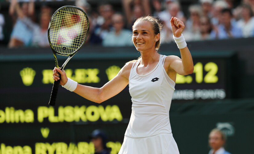 Slovakias Magdalena Rybarikova celebrates after beating Czech Republics Karolina Pliskova. Reuters