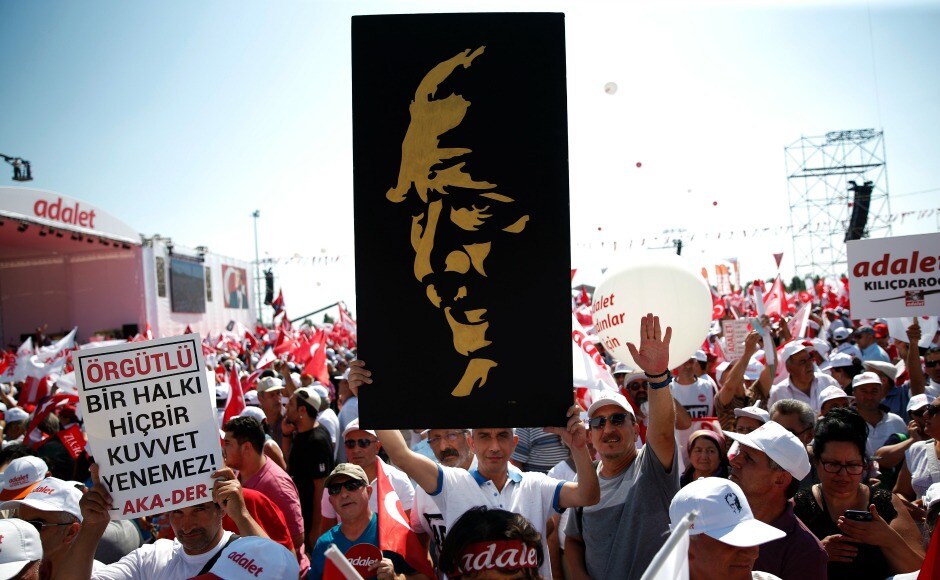 The movement was launched by the leader of Turkey's main opposition Republican People's Party, Kemal Kilicdaroglu as Enis Berberoglu, an MP from his party was arrested for allegedly arrested for revealing documents that linked the Turkish government's funding to jihadists in Syria.AP The movement was launched by the leader of Turkey's main opposition Republican People's Party, Kemal Kilicdaroglu as Enis Berberoglu, an MP from his party was arrested for allegedly arrested for revealing documents that linked the Turkish government's funding to jihadists in Syria.AP