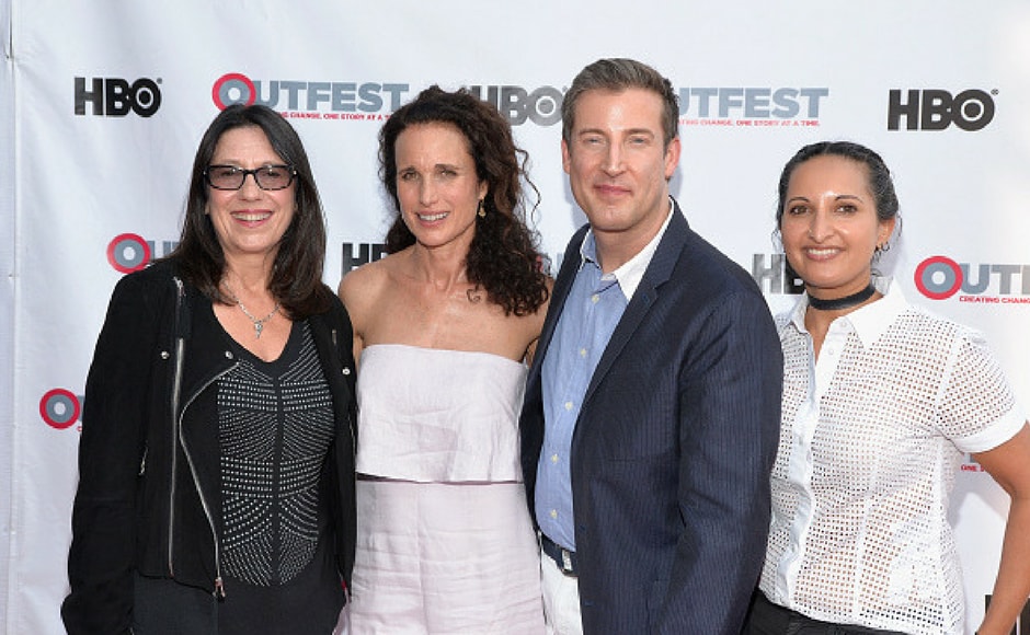(L-R) Executive Producer Lori Kaye, actress Andie MacDowell, Christopher Racster and Lucy Mukerjee-Brown attend a screening of 'KEVYN AUCOIN: Beauty and the Beast in Me' at 2017 Outfest Los Angeles LGBT Film Festival at the Directors Guild of America in Los Angeles, California. (Getty Images) (L-R) Executive Producer Lori Kaye, actress Andie MacDowell, Christopher Racster and Lucy Mukerjee-Brown attend a screening of 'KEVYN AUCOIN: Beauty and the Beast in Me' at 2017 Outfest Los Angeles LGBT Film Festival at the Directors Guild of America in Los Angeles, California. (Getty Images)