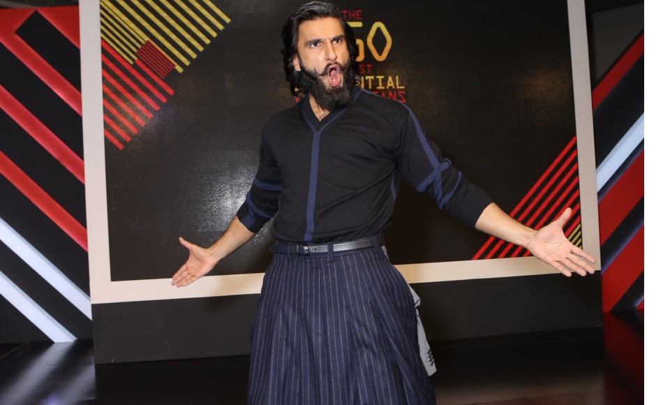 Ranveer was wearing a Rajesh Pratap Singh outfit as he flashed his trademark grin and got up to his crazy antics as per usual.