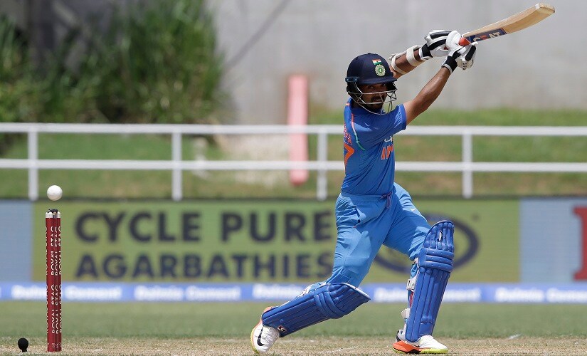 Ajinkya Rahane plays a shot during the fifth ODI against West Indies. AP