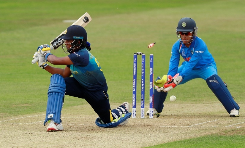 Chamari Atapattu is bowled out by Indias Poonam Yadav. Reuters