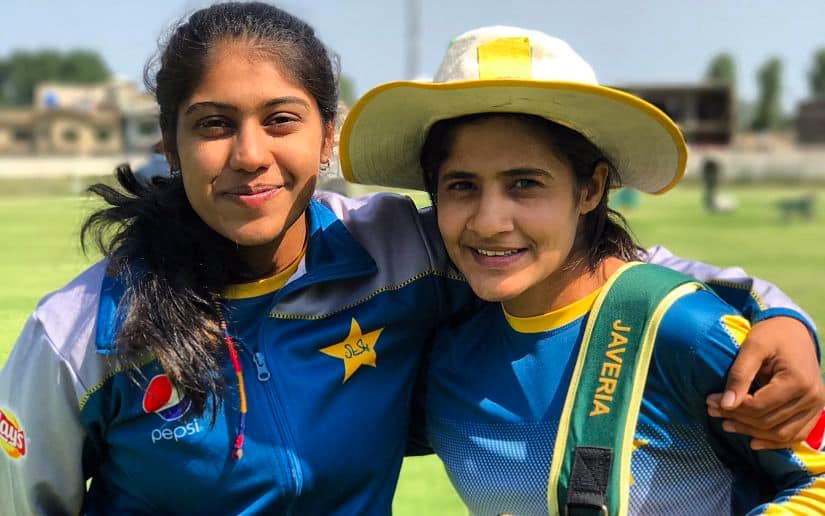 Ayesha Zafar(L) with fellow batter Javeria Khan. 