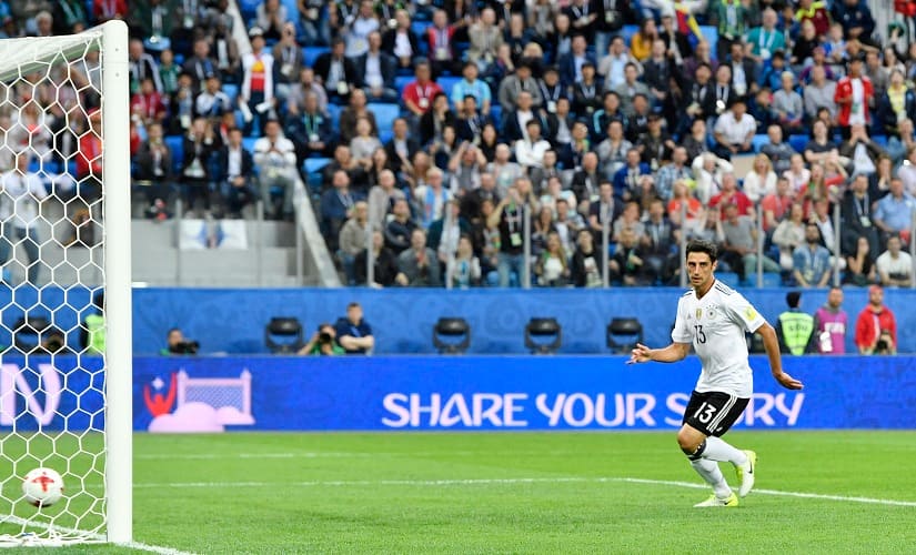 Germany’s Lars Stindl scores the only goal of the Confederations Cup final. AP