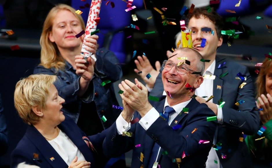 The move brings Germany in line with other European nations like France, Britain, and Spain. Volker Beck celebrates after a session of the Lower House of Parliament, the Bundestag, voted on legalising same-sex marriage. Reuters The move brings Germany in line with other European nations like France, Britain, and Spain. Volker Beck celebrates after a session of the Lower House of Parliament, the Bundestag, voted on legalising same-sex marriage. Reuters