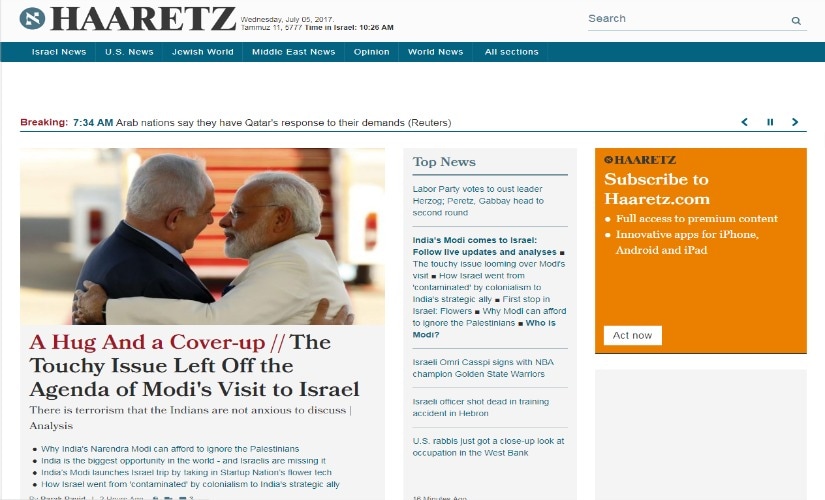 Screenshot of Haaretz website.
