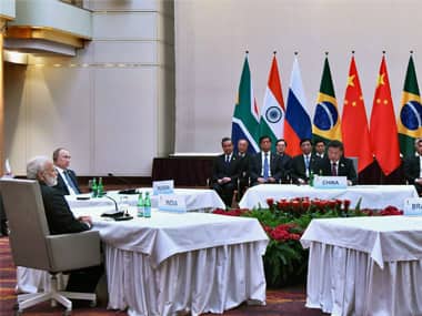 Prime Minister Narendra Modi, Russian President Vladimir Putin, Chinese President Xi Jinping and other leaders at the informal meeting of leaders of the BRICS countries, on the sidelines of the 12th G-20 Summit in Hamburg, Germany on Friday. PTI 