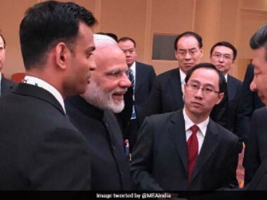 Narendra Modi meets Xi Jinping at G20 Summit in Hamburg. Pic tweeted by @MEAIndia