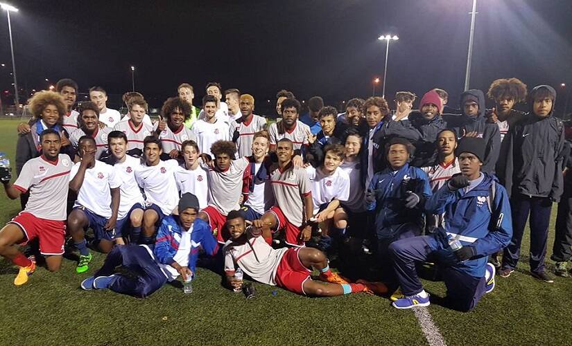 Players of New Caledonia celebrate sealing qualification to the U-17 World Cup. Image courtesy: Caledonian Football Federation 